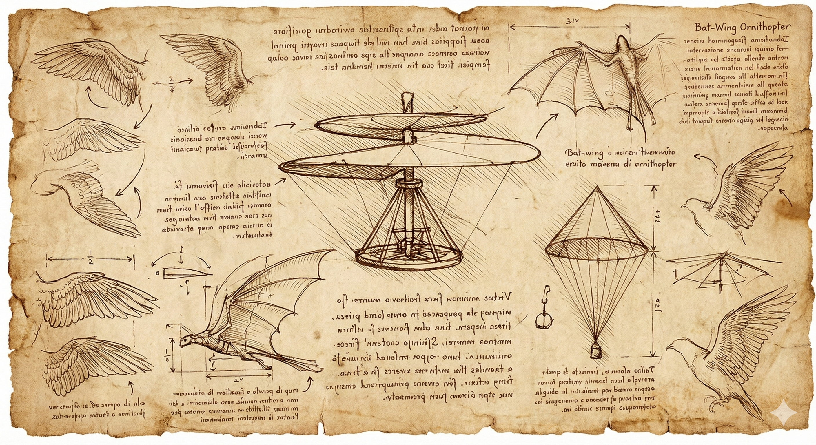 Leonardo's flying machine designs