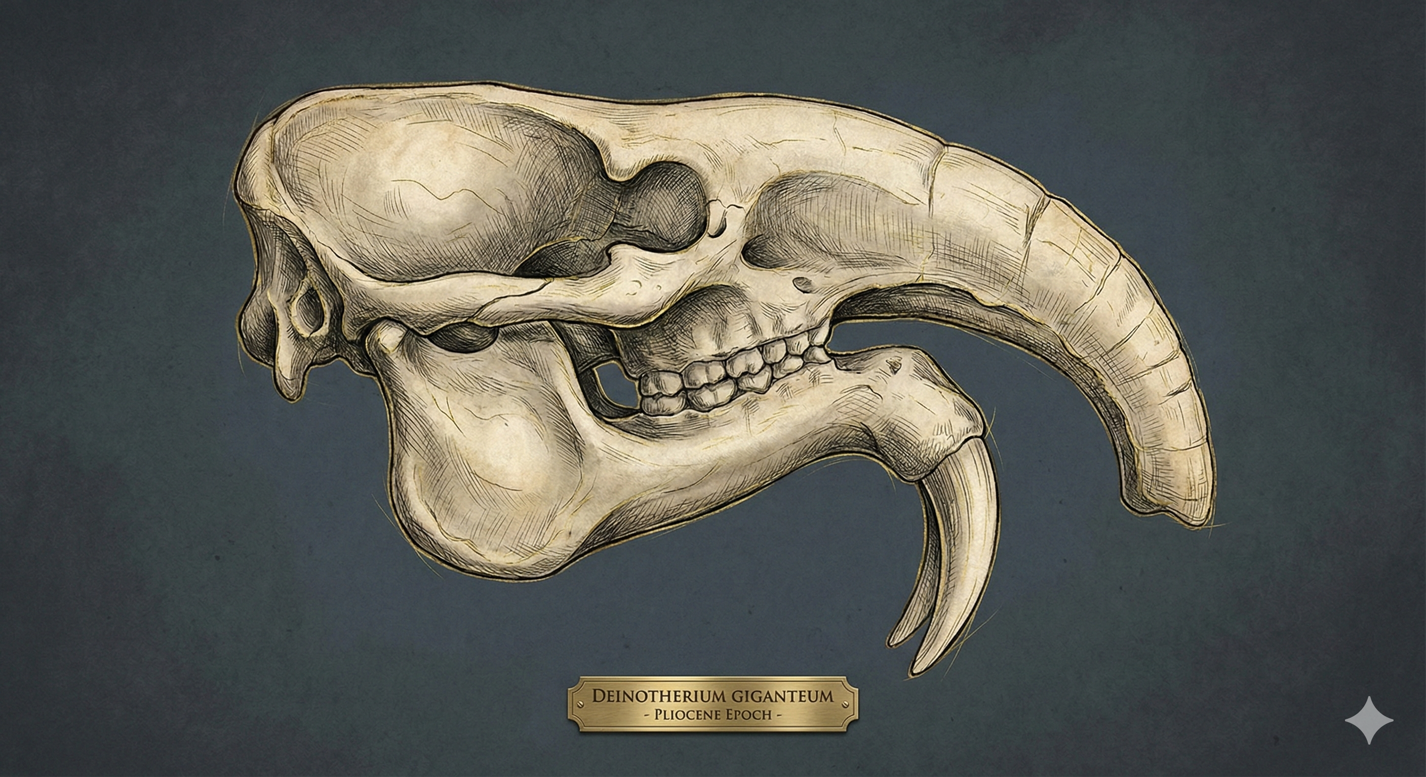 Deinotherium skull showing the distinctive downward-curving tusks