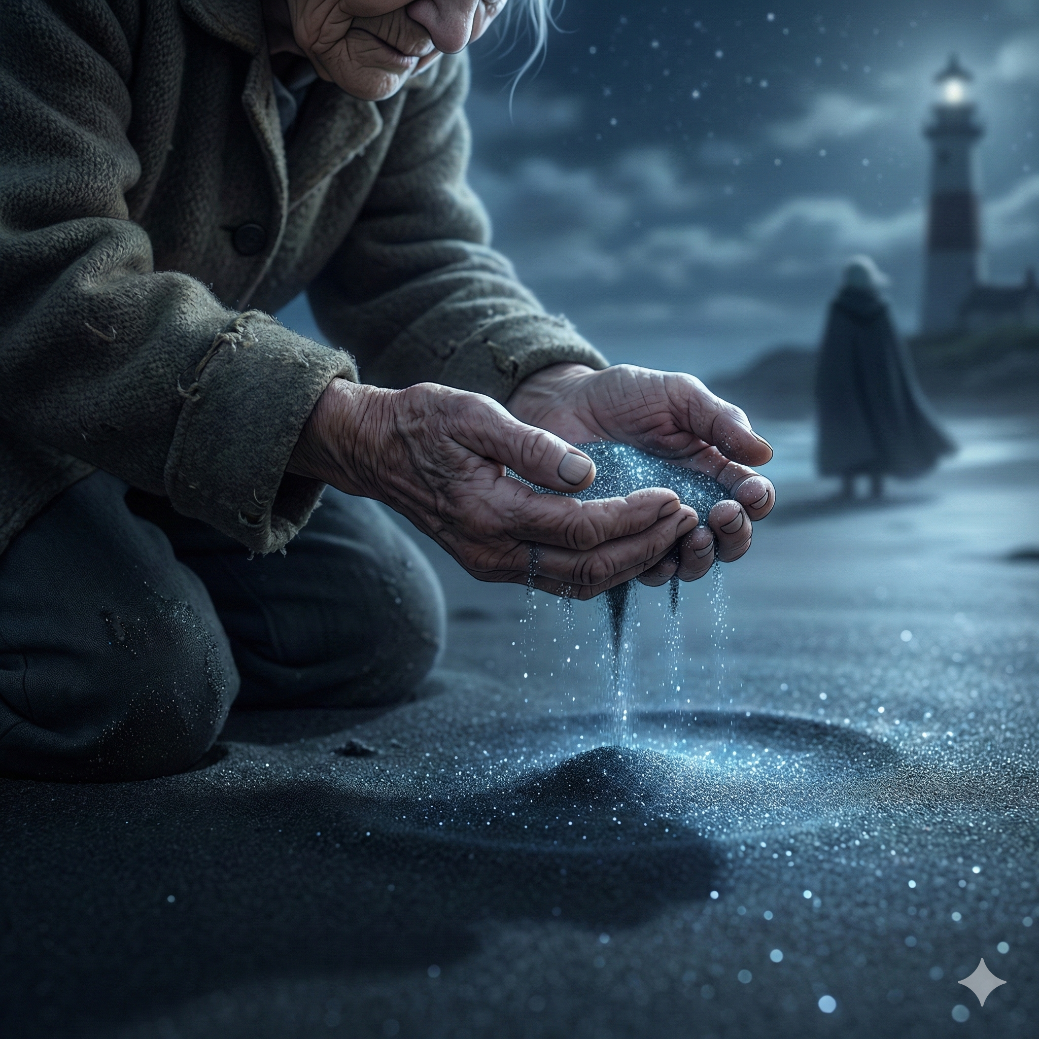 The keeper with her lantern in the lamp room