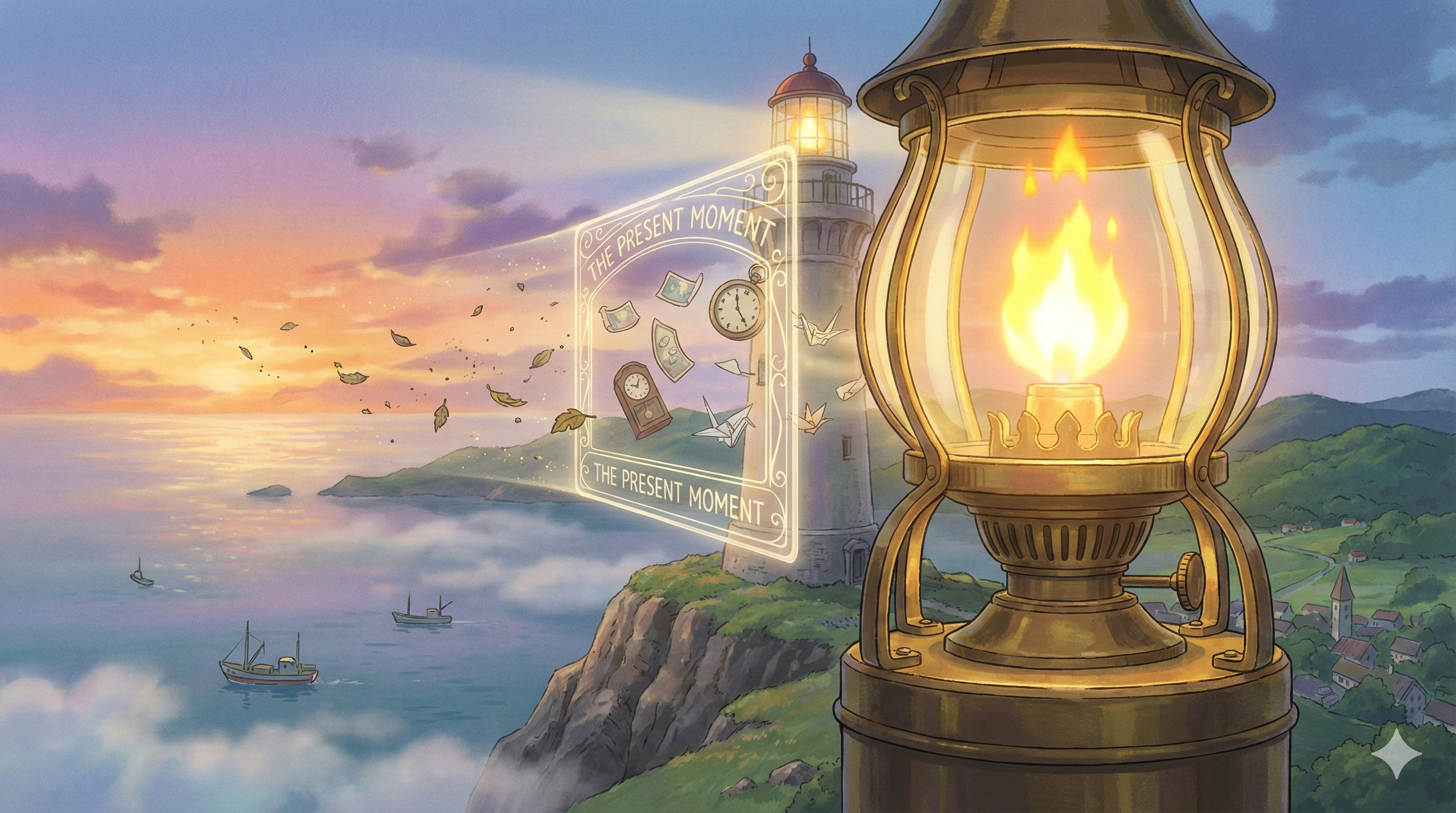 The curved glass of the lamp room gathering light