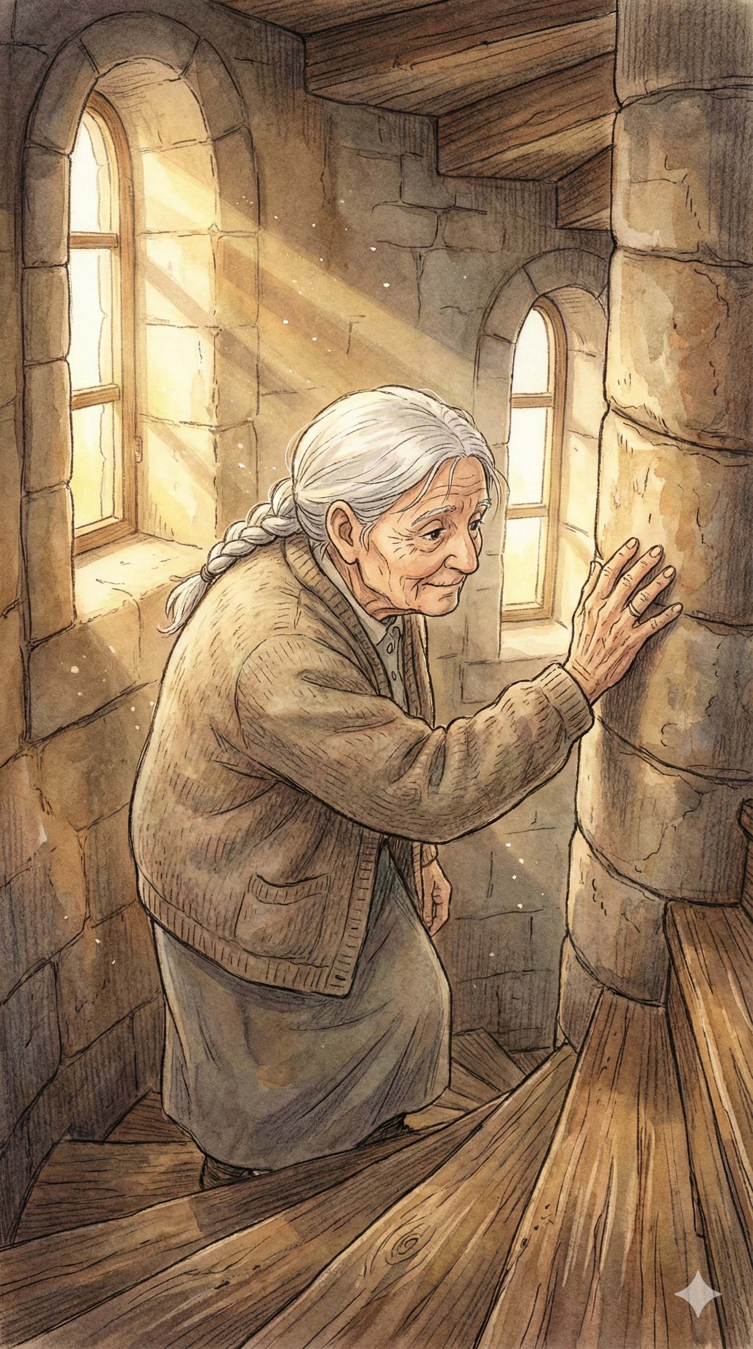 Close-up of the keeper's luminous, knowing eyes