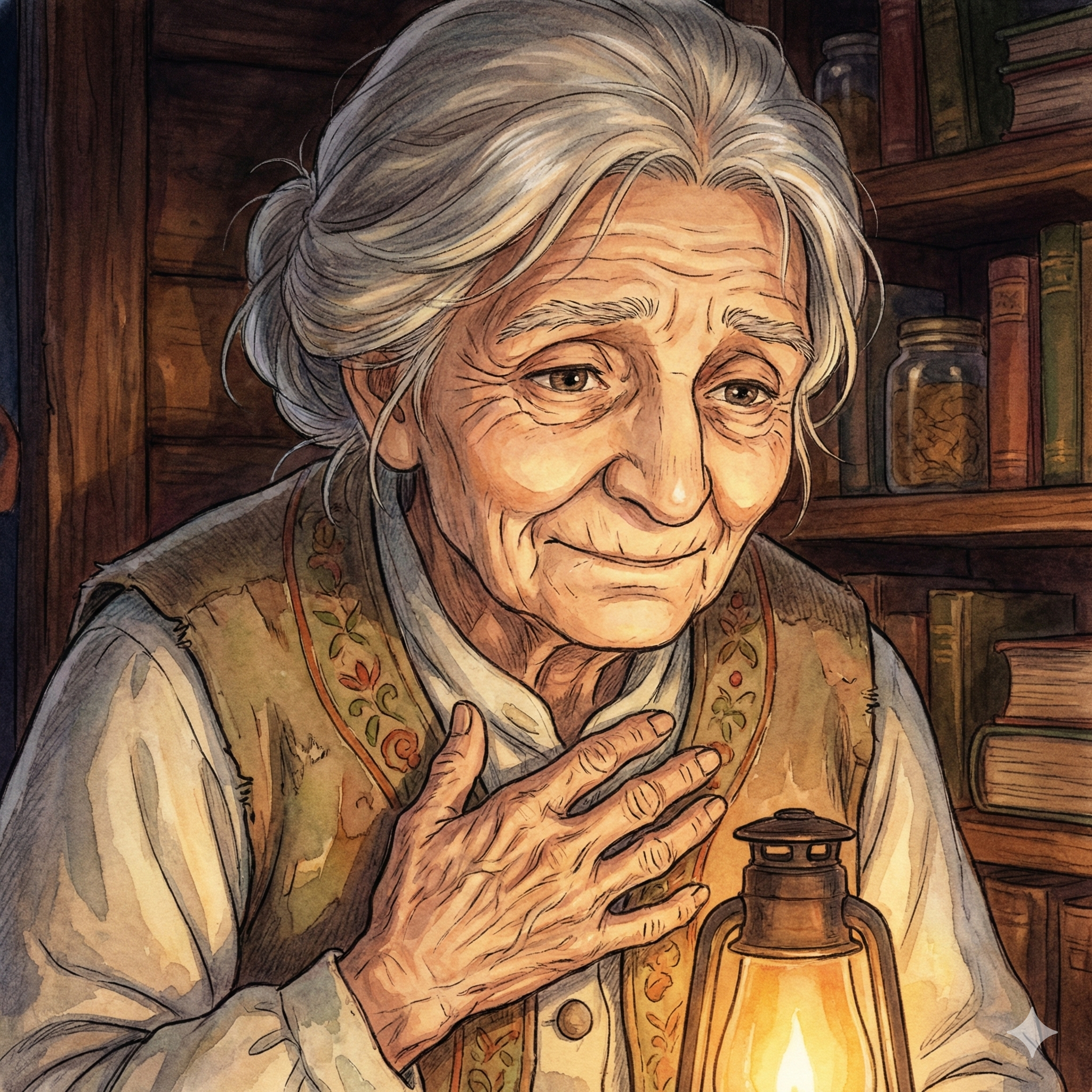 The keeper's weathered face, warm with wisdom